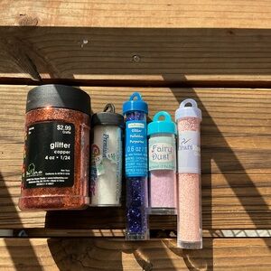 Glitter Craft Set with Aqua, Light Blue, White, Copper, Purple, and Pink.